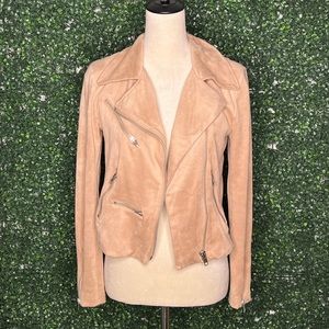 Olivaceous Faux Suede With Love Zip up Moto Jacket in Camel Tan Brown Size S